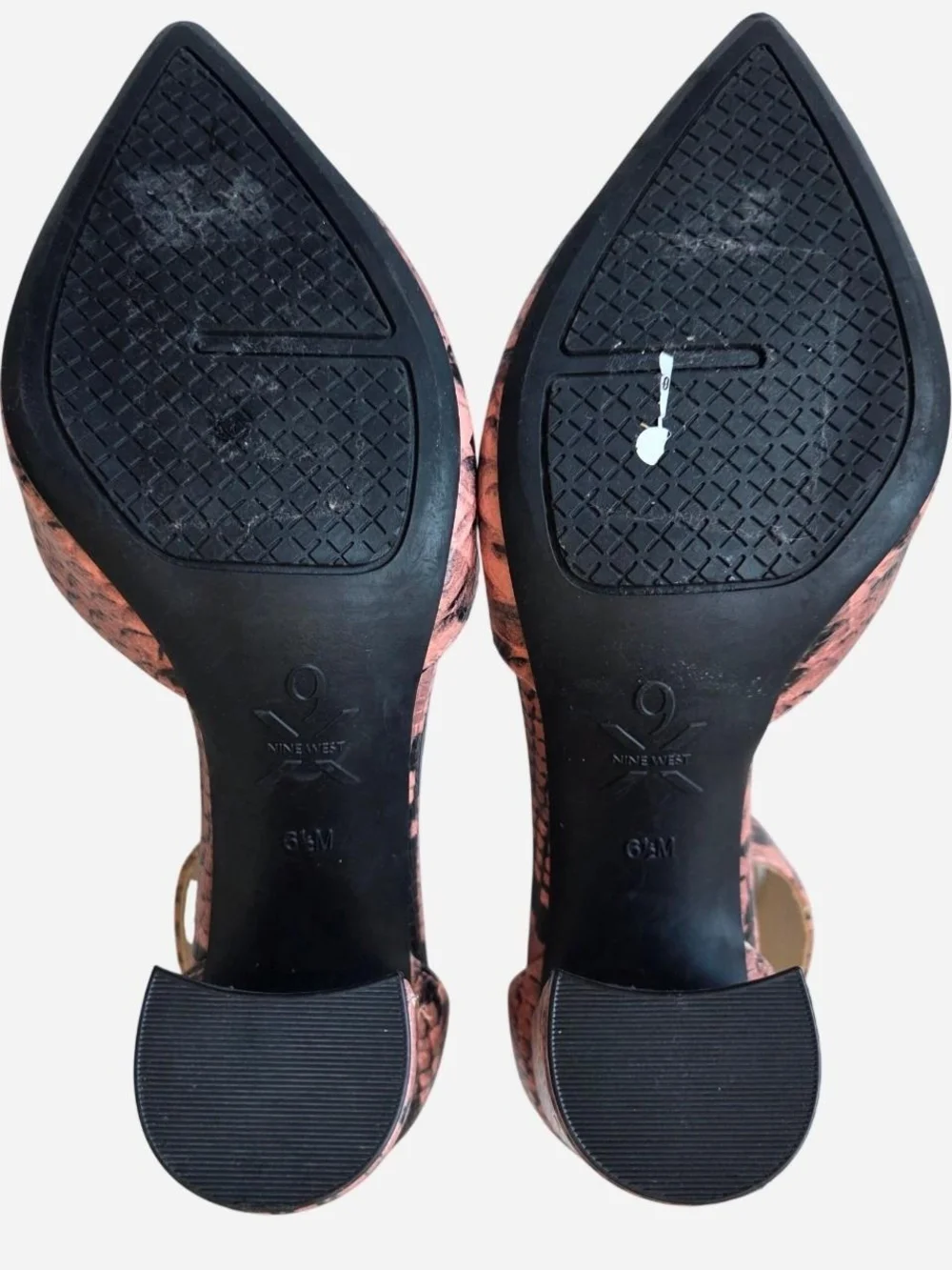 Nine West snakeskin pointed toe party heels with ankle strap pink black 6.5